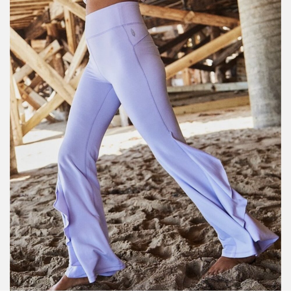 NWOT Free People Movement Ruffle Flare Pants in Lilac